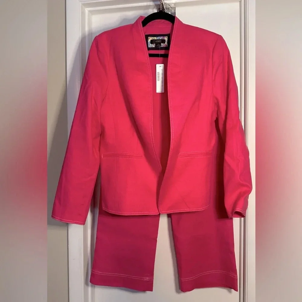 J Crew NWT Blazer (10) & NWOT Pants (8) Fuchsia Pink Stretch Linen